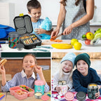 Itslife Bento Lunch Box Set for Kids with 12oz Soup Thermo&Lunch Bag, Leak-Proof Lunch Food Containers for Kids School, 5 Compartment, Sauce Cup, 10 Notes (Mermaids Green)