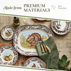 Spode Woodland 5-Piece Thanksgiving Dinnerware Set - Porcelain Plates & Teacup and Saucer, Fall Dinnerware Collection - Microwave & Dishwasher Safe - Elegant Autumn Tableware