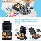 Bento Lunch Box with 9.5 oz Soup Thermo, Kids Leakproof 4 Compartments Bento Box with Silicone Cupcake,Fruit Fork,Spoon and Sauce Cup,Insulated Food Jar for School Travel-Game