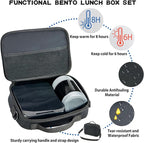 Bento Lunch Box Set for Kids with 10oz Soup Thermo, Leak-Proof Lunch Containers with 4 Compartment, Kids Thermo Hot Food Jar and Insulated Lunch Bag for Kid to School,BPA-Free(Black)