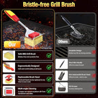 Grill Cleaning Brush Bristle Free Outdoor 19inch Extended Handle Grill Cleaner Brush for Cast Iron Stainless-Steel Grates, Replaceable BBQ Cleaning Brush Head, Steam Safe Grill Brush with Scraper, Red