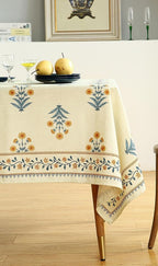 ISAENNE Designer French Pale Yellow Extra Long Rectangle Table Cloth,Linen Floral Tablecloth,Wrinkle Resistant Decor Tablecloths for Dining Thanksgiving Banquet Kitchen Party,67"*118"-Estevan A