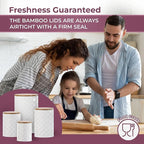 Pebble & Stem® White Metal Canister Set for the Kitchen Counter, Food Canister Set of 4, Airtight Lids, Sugar and Flour Containers for Countertops, Coffee and Tea Storage, Farmhouse Decor
