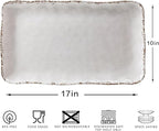 Farmhouse Melamine Serving Platters Set of 2, 17"x10" Large Rectangular Melamine Serving Trays for Serving Food on Parties and Entertaining, Dishwasher Safe. Ivory
