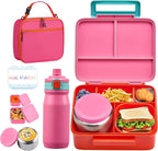 Bento Lunch Box for Kids with 8oz Soup Thermo, Leak-proof Lunch Food Containers with 5 Compartment, Insulated Lunch Bag & 17oz Stainless Steel Water Bottle for School, Trvael