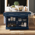 HOMCOM Rolling Kitchen Island Cart with Wheels, Portable Island Table for Kitchen with Stainless Steel Top, Adjustable Shelves, 2 Drawers, Spice, Knife and Towel Rack, Navy Blue