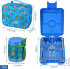 Bento Lunch Box Set for Kids with 10oz Soup Thermo, Leak-Proof Lunch Containers with 4 Compartment, Kids Thermo Hot Food Jar and Insulated Lunch Bag for Kid to School,BPA-Free(Dragon)