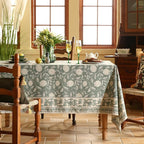 ISAENNE Designer Grayish Green Linen Square Tablecloth,Floral Elegant Stain Resistant Table Cloth,Fall Vintage Decor Tablecloths for Dining Thanksgiving Kitchen Tea Party,67"*67"-Andrew A