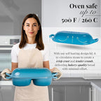 nuovva Dutch Oven For Sourdough Bread Baking – Enamelled Cast Iron Bread Loaf Pot – 500°F Oven Safe Non Stick Bread Pot – Double Round Loaf Space, 16.5cm Diameter, Light Blue