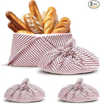 yeload 2 Pack Beeswax Bread Bags, Striped Linen Bento Bags, 14" Cotton Loaf Bag, Reusable Organic Food Storage, Sourdough Bag, Rustic Farmhouse Azuma Bukuro Origami Wrap for Baked Gifts (Red, 2)
