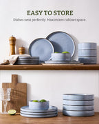 Famiware Annecy Plates and Bowls Sets, 12 Pieces Dinnerware Sets, Microwave and Dishwasher Safe Dishes Set for 4, Chip and Scratch Resistant, Reactive Blue