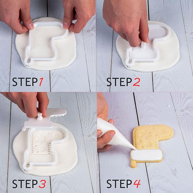 Flycalf Christmas Cookie Cutters with Plunger Stamps Gingerbread House Shapes Fall Holiday PLA Baking Accessories Cutter Molds Gifts for Kids Decorative Party 3.5" Kitchen Cake Supplies