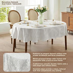 Newbridge Barcelona Luxury Damask Fabric Tablecloth, 60” Wide x 84” Oval, White, 100% Polyester, No Iron, Soil Resistant Dining Room, Party and Banquet Table Cover