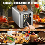 WHALL Touch Screen Toaster 2 Slice,Stainless Steel Digital Timer Toasters,6 Bread Types & 6 Shade Settings,Smart Extra Wide Slots Toaster With Bagel,Cancel,Defrost Functions