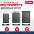 BAKKEN 3-Piece Kitchen Baking Pans - Small, Medium, and Large Cookie Pan, With Nonstick Coating, Stackable and Space-saving Design, PFOA, PFOS, PTFE Free, Oven Safe Tray (Up To 450°F), Gray Marble
