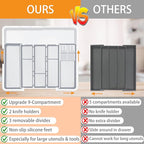 Large Utensil Organizer for Kitchen Drawer, Expandable Silverware Drawer Organizer Cooking Tray, Cutlery and Flatware Utensil Holder Kitchen Spatula Tools Storage with 3 Dividers, Grey