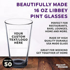 Custom Libbey Pint Glass 16 oz. Set of 50, Personalized Bulk Pack - Beer Glasses, Heavy Duty Drinkware - Black