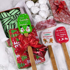 3 Piece Christmas Silicone Spatula Set with lovely bow and gift card. Easy clean, durable, high temperature and stain resistant with bamboo handles.
