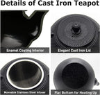 40.6oz Cast Iron Teapot, Japanese Tetsubin Tea Kettle for Stovetop Safe, Black Cast Iron Tea Kettle with Infuser for Loose Leaf, Tea Pot with Enameled Interior, Gift for Tea Lovers