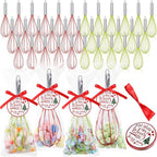 100 Sets 12 Inch Christmas Whisks Gifts DIYFillable Christmas Tree Ornaments Xmas Colored Silicone Whisks for Cooking Heat Resistant Egg Beaters with Card Rope Bag for Candy Holder