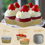 Cupcake Liners with Lids, 30pcs 10oz Mini Cake Pans With Lids Disposable Aluminum Foil Creme Brulee Ramekins Cake Cups Aluminum Pans With Lids Baking Cups, Gold, HG01AP300GDX30