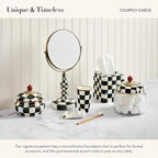 MACKENZIE-CHILDS Enamel Squashed Pot, Cute Enameled Container with Lid, 20 Ounces, Black-and-White Courtly Check