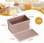 LIANYU 3 Pack Pullman Loaf Pan with Lid, 1 LB Nonstick Carbon Steel Loaf Pans Set, Heavy Duty Rectangle Bakeware with Cover for Homemade Sourdough Bread Sandwich, Rose Gold