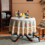 patdrea Designer French Linen Blue Round Table Cloth,Vintage Floral Tablecloth,Colorful Decoration Fall Table Cover Kitchen Dining for Tea Party,Thanksgiving,Christmas,Diameter 67"-Wensel