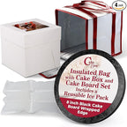 Cakebon Cake Box and Boards, 8-Inch Round Black Wrapped Edges 1/2- Inch Thick Drums with Insulated Bag and Ice Pack – Cake Transport Set, Cooler for Cake Delivery and Transport (1pc Each, 4pcs Total)