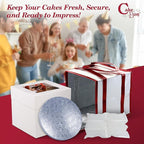 Cakebon Cake Box and Boards, 8-Inch Round Silver Smooth Edges 1/2- Inch Thick Drums with Insulated Bag and Ice Pack – Cake Transport Set, Cooler for Cake Delivery and Transport (1pc Each, 4pcs Total)