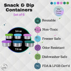12-Piece Stainless Steel Snack Dip Condiment Containers Set | 3 x 7.4 oz and 3 x 3.4 oz with Silicone Lids | Reusable Leakproof Food Storage Containers for Lunch Meal Prep and Travel