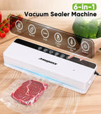 Vacuum Sealer for Food, 6-in-1 Food Vacuum Sealer Machine, 80kpa Suction Power Food Sealer Vacuum Sealer, Compact Vacuum Sealers with 10 Vacuum Bags, External VAC for Jars & Containers, White
