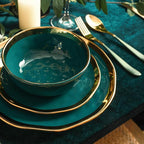 Stone Lain Florian Modern Porcelain Dish Set, 32-Piece Dishes for 8, Gold and Green (Porcelain Dinnerware Set)