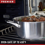 Calphalon Premier Stainless Steel 5-Quart Sauté Pan with Lid, 3-Layer Metal Construction, Oven & Dishwasher Safe