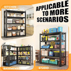 72" H Garage Shelving, Heavy Duty Storage Shelves, Garage Storage Shelves, Adjustable 5 Tier Metal Shelving Unit, Utility Shelves for Warehouse Backyard, 72" H×36" W×16" D