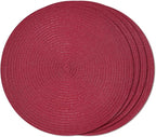 FunWheat Round Braided Placemats Set of 4 Place mats for Dining Tables Woven Heat Resistant Table Mats 15 inch (Wine,4pcs)
