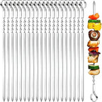 15.2" Kabob Skewers for Grilling, 40 Pack Metal BBQ Skewers - Reusable for Meat, Vegetable, Seafood & More