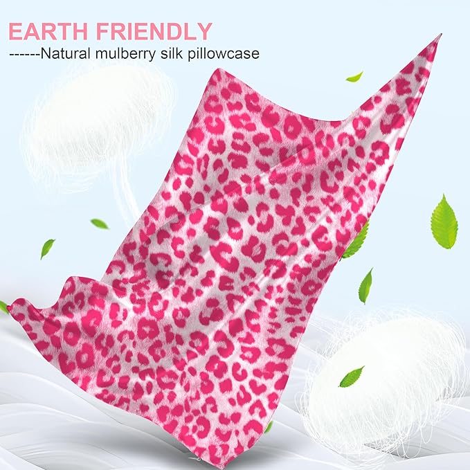 Mulberry Silk Pillow Cases King Size with Hidden Zipper, Ultra Smooth and Soft Breathable Cooling Silk Satin Pillowcase for Hair and Skin, Gifts for Women Men (Leopard Pink, 20x36 Inches, 1 Pack)