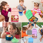 Bento Lunch Box for Kids with 8oz Soup Thermo,Kids Leakproof Lunch Food Containers with 4 Compartment,Kid Insulated Thermo Hot Food Jar for School,Trvael-Green