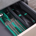 Linoroso Silverware Drawer Organizer with 4 Compartments, Adjustable, BPA Free, Silverware Drawer Organizer - Green