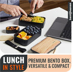 Bentoheaven Premium Bento Box Adult Lunch Box with Compartments for Women & Men, Set of Utensil & Chopsticks & Dip Container, Cute Japanese Kids Bento Lunch Box, Microwavable (Symph Onyx)
