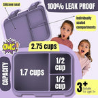 BEARFOOT Kids Lunch Box with Compartments – Compact & Lightweight | Leak-Proof, BPA-Free, Dishwasher & Microwave Safe | Hand-Drawn Design for Preschool, School, Travel (Purple, 2.75 Cups)