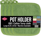 RITZ Terry Potholder & Hot Pad: Unparalleled Heat Resistant, Durable 100% Cotton – Ergonomically Designed for Optimal Grip – Easy-Care Machine Washable – 4-Pack, Cactus Green