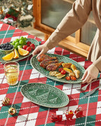 Christmas Tree Serving Platters, 14.5"/ 12.5"/11" Ceramic Oval Serving Trays, Green Serving Plates, Dishwasher and Microwave Safe, Set of 3