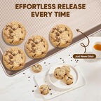 Nonstick Baking Sheet Pan Set of 3, Heavy Duty Cookie Sheets for Oven with Stripe Texture Pattern, 0.6mm Thick Quarter/Half/Jelly Roll Pans, Rust-Resistant & Easy Clean (Champagne Gold)