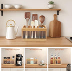 Kitchen Utensil Holder 6-Compartment Countertop Cooking Spoon Holder with Absorbing Drying Stone & Acrylic Panel Bamboo Kitchen Utensil Organizer