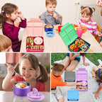 Bento Lunch Box for Kids with 8oz Soup Thermo,Kids Leakproof Lunch Food Containers with 4 Compartment,Kid Insulated Thermo Hot Food Jar for School,Trvael-Purple