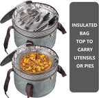 2 Pack Pie Carrier with Lids and Handles, Loadable Cupcake or Pizza Storage Containers, Includes Insulated Bags and Insulated Non-Slip Pads, Perfect for Transportation (Grey)