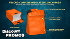 DISCOUNT PROMOS 10 Hook and Loop Insulated Lunch Bags Set - Polyester, Durable, Vibrant, Reusable - Orange