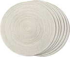 FunWheat Round Braided Placemats Set of 6 Easy Clean Place mats for Dining Tables Woven Heat Resistant Washable Table Mats 15 inches(Beige)